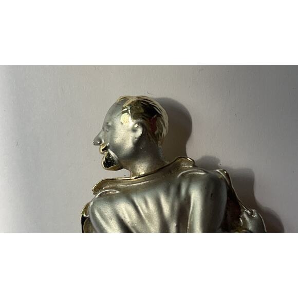 VINTAGE The Flasher You Looked Ha Ha Brooch Trench Coat Man Silver and Gold Tone - Picture 8 of 10